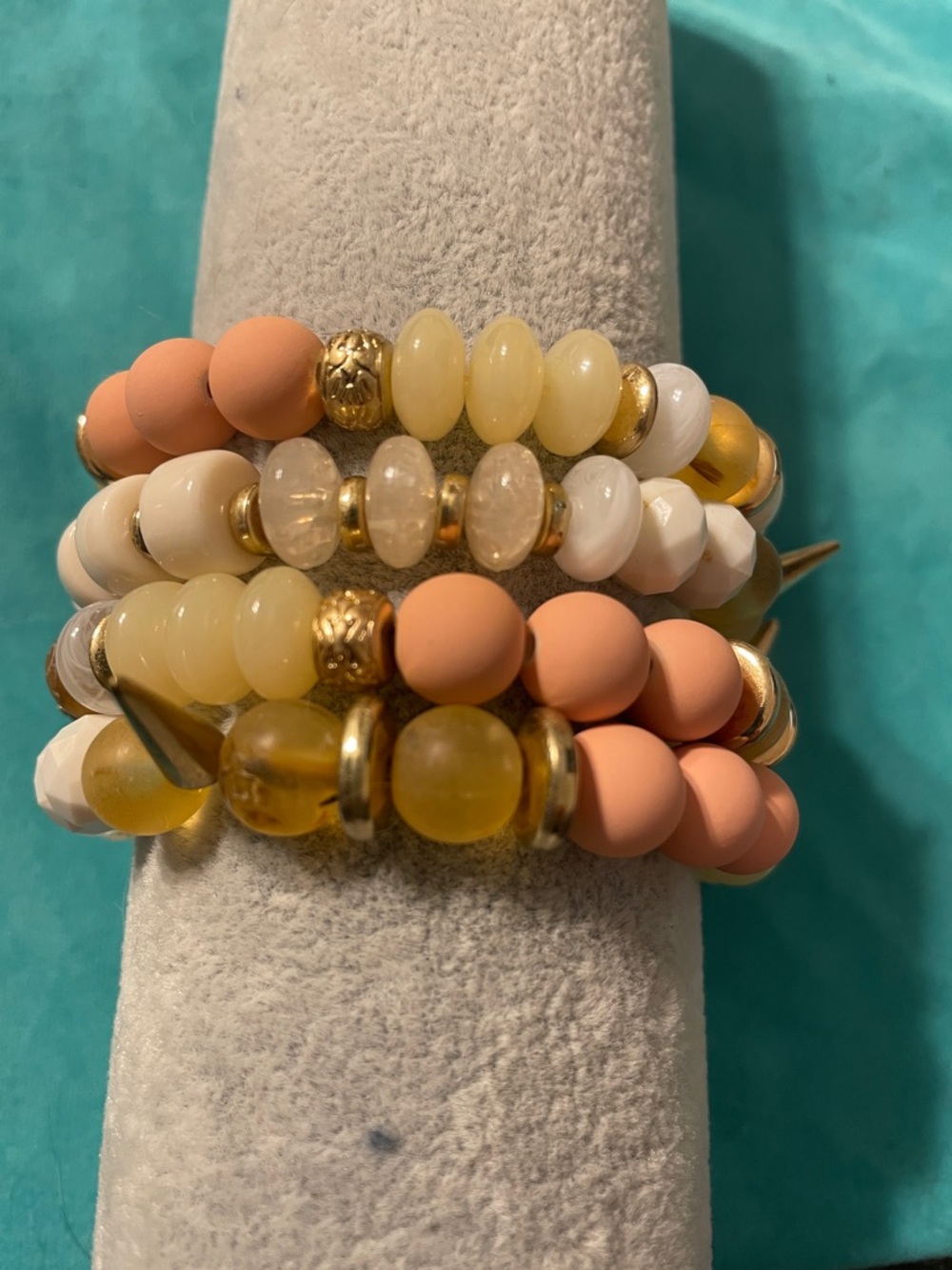 Plunder- Stackable Peach and Yellow Beaded Women’s Bracelet Set- 4 pc